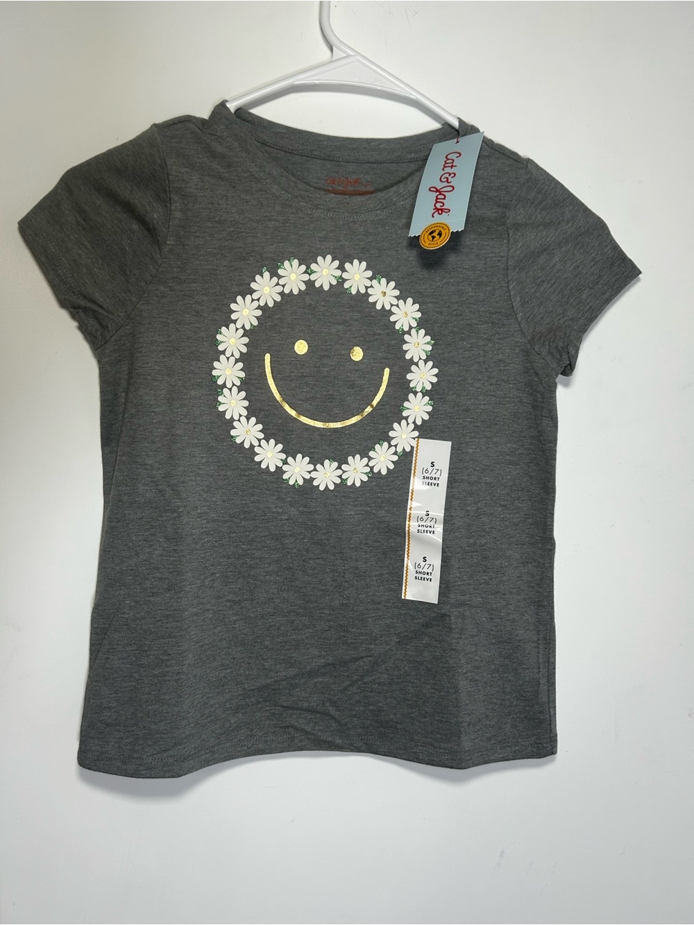 Cat & Jack Gray Short-Sleeve Tee with Daisy Smile